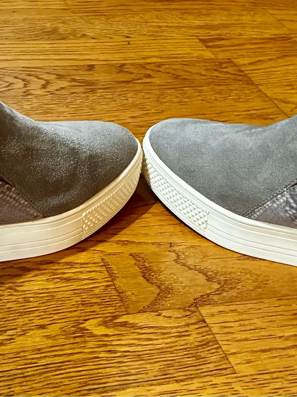 Susina Gray / Snakeskin Suede Slip-On Sneakers with White Platform